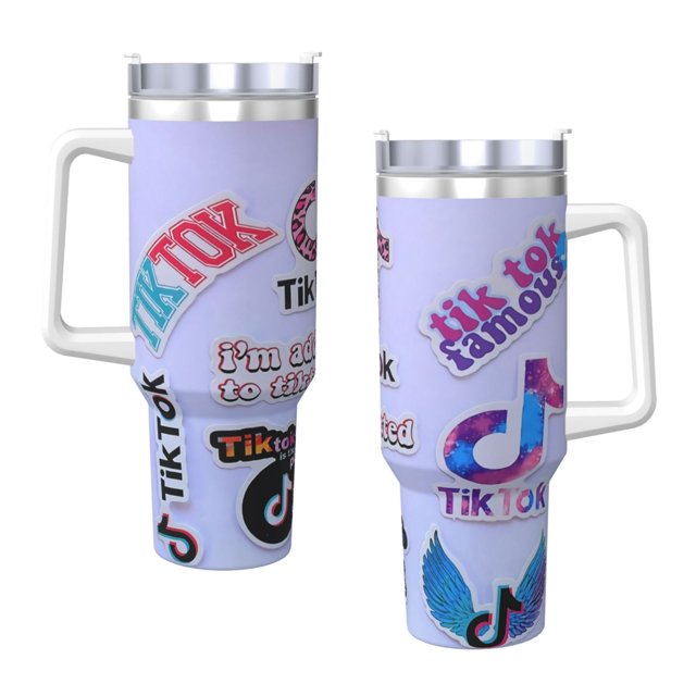 Tik Tok Logo 40 Oz Tumbler With Handle And Straw Double Wall Stainless