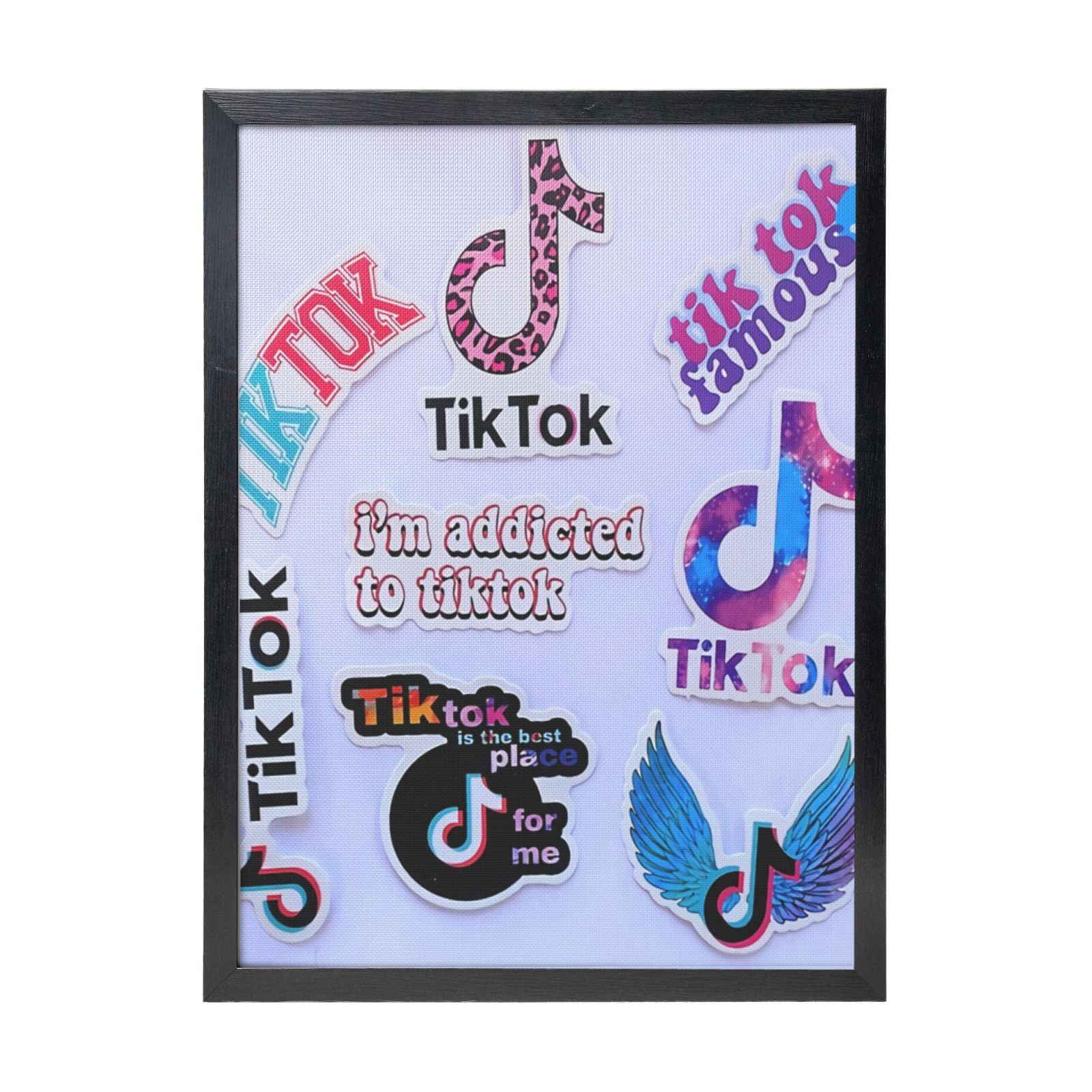 Tik Tok Logo Black Framed Canvas Wall Art Fashion Decor, 12x16in Wall