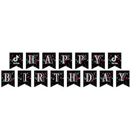 TikTok Happy Birthday Banner, Black, Music Theme, Party Decoration