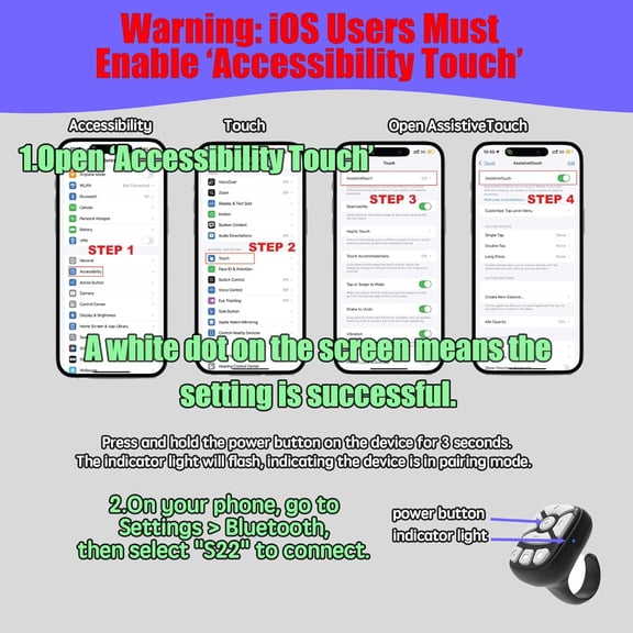 TikTok Scrolling Ring  8-Button Finger Tip Wireless Remote, with Camera Remote Shutter for iPhone & Android (Black)