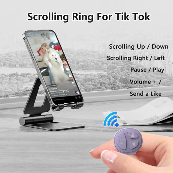 TikTok Scrolling Ring Bluetooth Camera Remote Control Page Turner for iPhone iPad Android Ebook Reading Scrolling Ring for iPhone TikTok (Purple Single Ring)