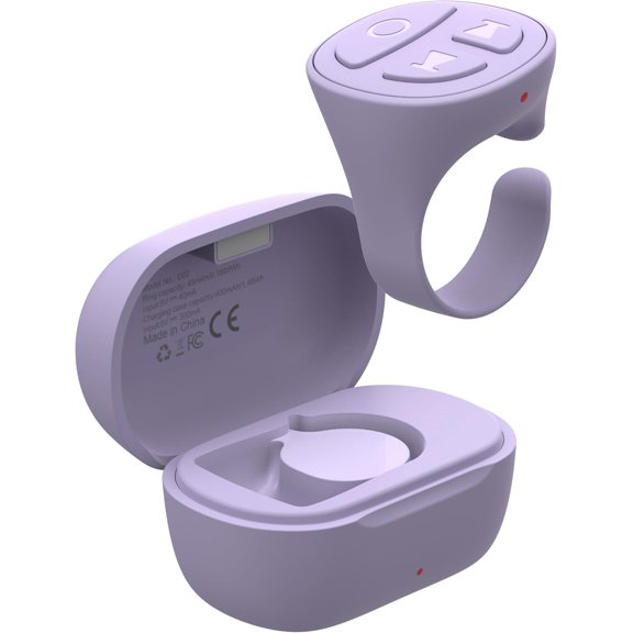 TikTok Scrolling Ring Bluetooth Camera Remote Control Page Turner for iPhone iPad Android Tablet Ebook Reading Scrolling Ring for iPhone TikTok (Purple with Charging Case)