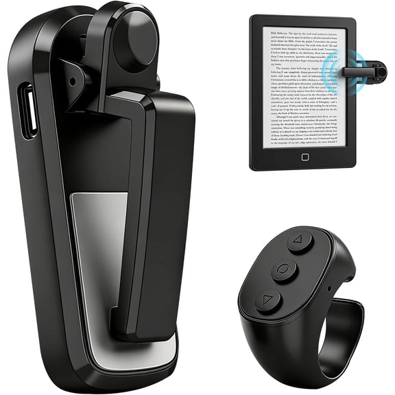 B-Qtech Bluetooth Page Turner Ring for Kindle, Finger Remote Control for iOS & Android, Black Silicone 1 Pack