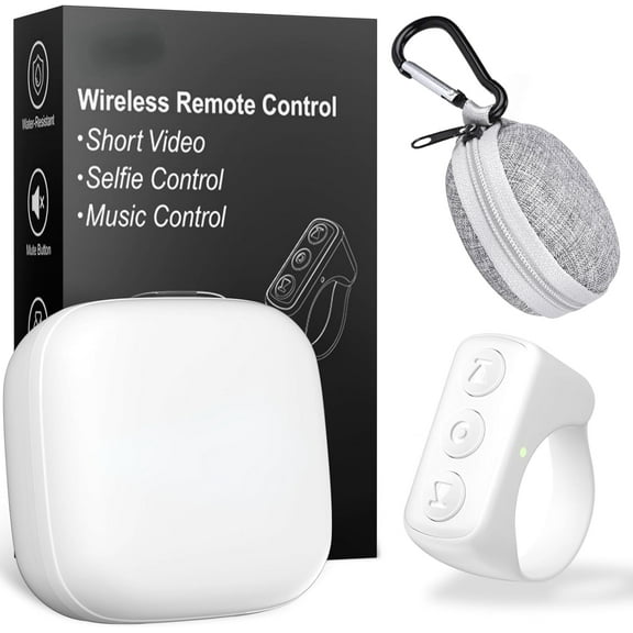 TikTok Scrolling Ring, TIK Tok Bluetooth Remote Control, Kindle APP Page Turner with Carrying Case, Camera Photo Clicker for iPhone, iPad, iOS, Android-White