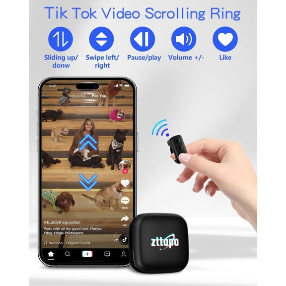 TikTok Scrolling Ring, TIK Tok Bluetooth Remote Control, Kindle APP Page Turner with Carrying Case, Camera Photo Clicker for iPhone, iPad, iOS, Android