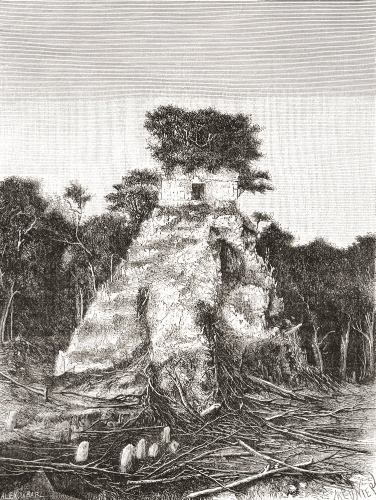 Tikal Guatemala Central America The Temple of the Jaguar in the 19th century before its restoration From Am Canvas Art - Ken Welsh Design Pics (12 x 16)