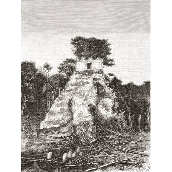 Tikal Guatemala Central America The Temple of the Jaguar in the 19th century before its restoration From Am Canvas Art - Ken Welsh Design Pics (12 x 16)