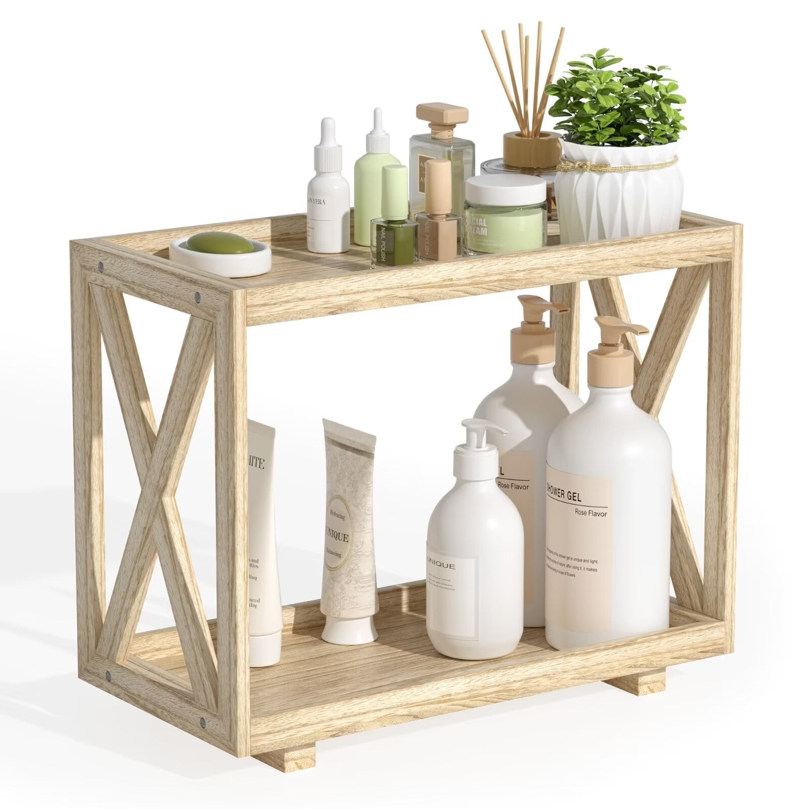 Tikea 2-Tier Wooden Bathroom Tray, Rustic Organizer for Kitchen, Vanity ...