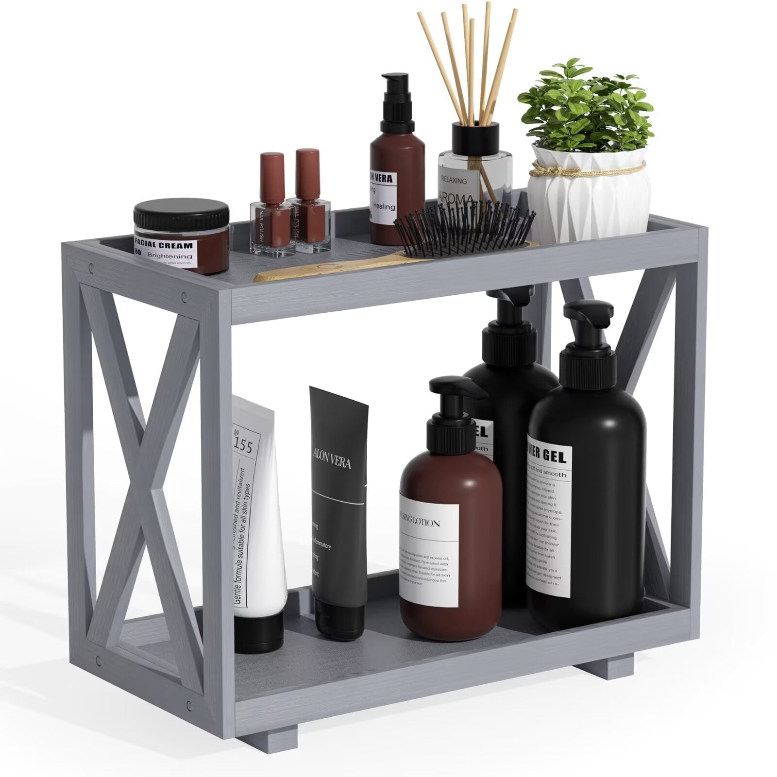 Tikea Bathroom Organizer Countertop, Wooden Bathroom Tray, 2-Tier ...