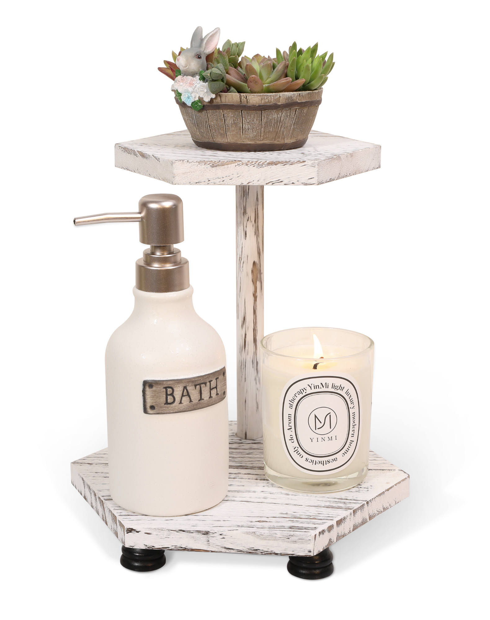 3R Studios Whitewashed Round Decorative Wood Tray