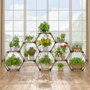Tikea Plant Stand Indoor Hexagonal Plant Stand for Multiple Plants Indoor Outdoor Large Wooden Plant Shelf 11 Tiered Creative DIY Flowers Stand Rack for Living Room Balcony Patio Window