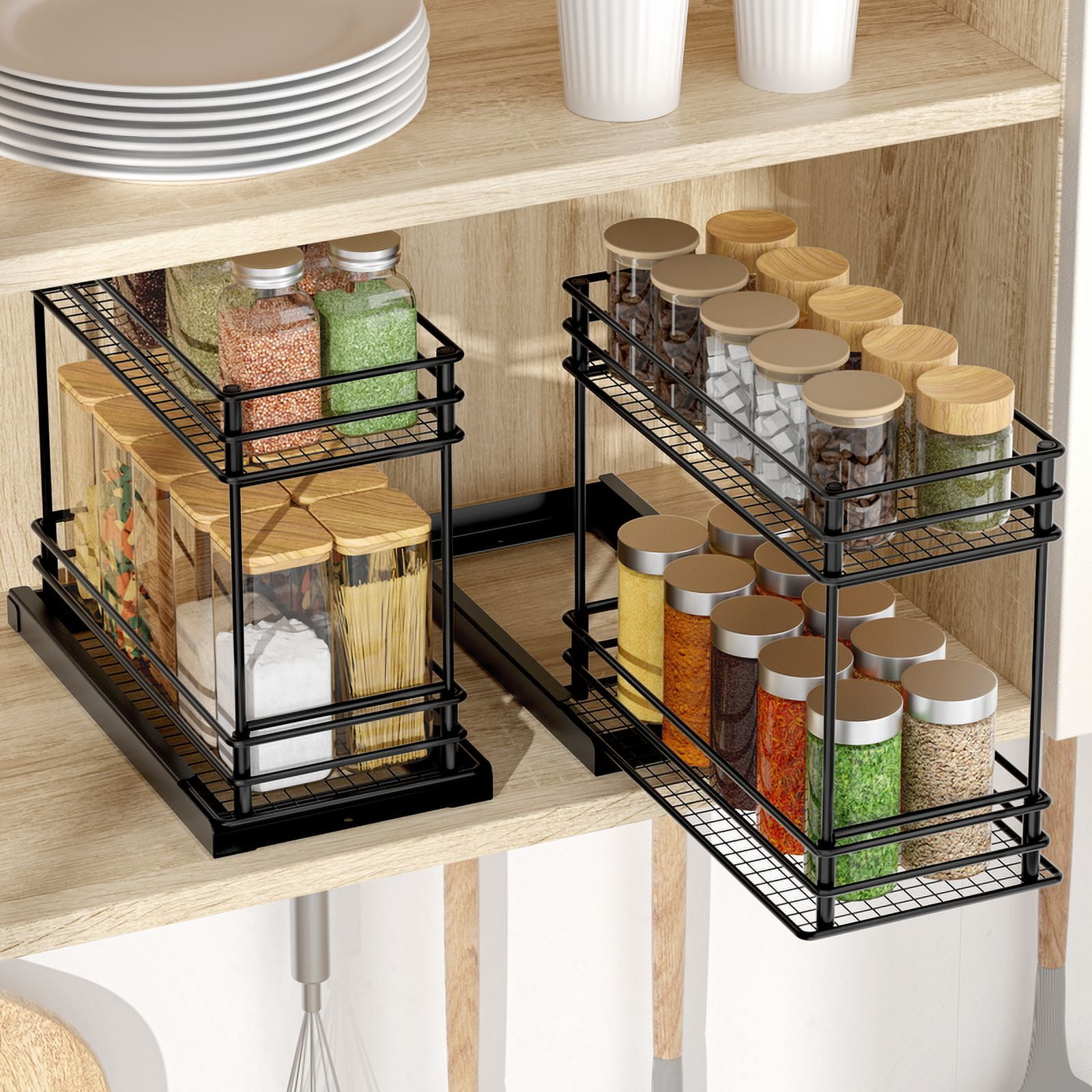 Tikea Spice Rack Organizer 2Pack, 2Tier Pull Out Seasoning Rack for