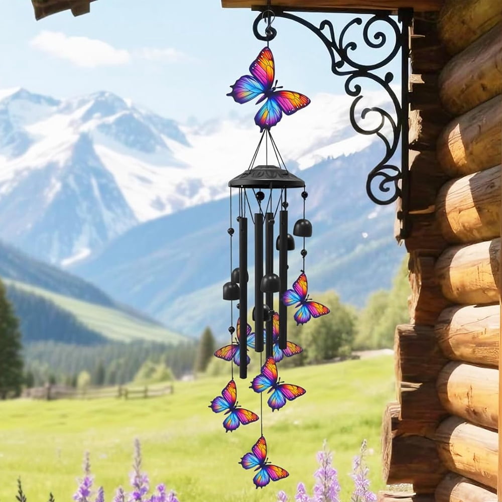 Tikeitoo Butterfly Wind Chimes for Outdoors – Black Metal Butterfly Wind Chimes, Memorial & Birthday Gifts for Mom, Grandma, Women & Men, Durable Garden Yard Decor