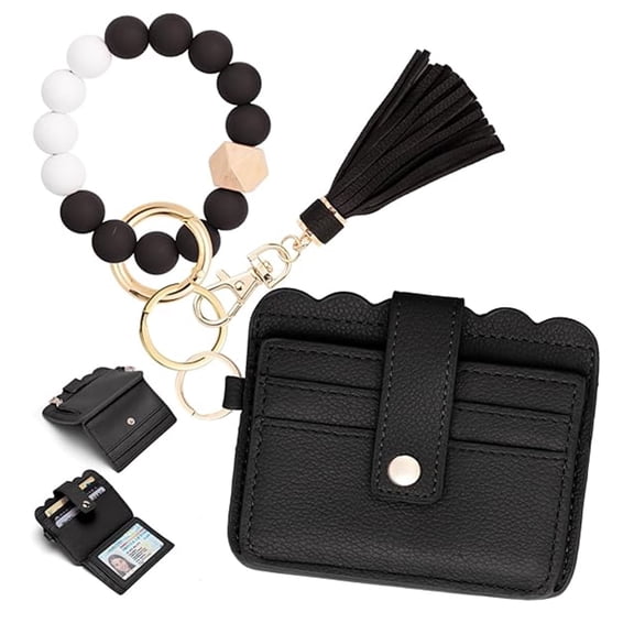 Tikeitoo Valentine's Day Gifts for Mom, Wallet Keychain Wristlet for Women,Slim Rfid Credit Card Holder Purse Tassel Keychain Bangle Key Ring for Men Women