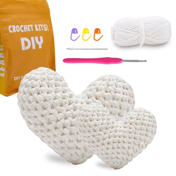 Tikeitoo Crafts for Adults,Crochet Kit for Beginners,2PCS Heart Knitting Kit Include Videos Tutorials, Easy Yarn, Stuffing, Crochet Hook - Valentine Gift Ideal for Home Decor