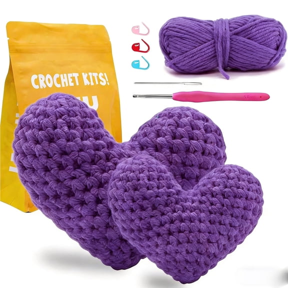 Tikeitoo Crafts for Adults,Crochet Kit for Beginners,2PCS Heart Knitting Kit Include Videos Tutorials, Easy Yarn, Stuffing, Crochet Hook - Valentine Gift Ideal for Home Decor