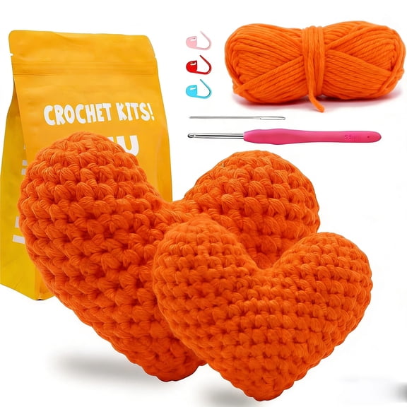 Tikeitoo Crochet Kit for Beginners,Kids and Adults, 2PCS Crochet Heart Kit for Beginners Include Videos Tutorials, Easy Yarn, Stuffing, Crochet Hook - Valentine Gift Ideal for Home Decor