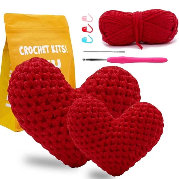 Tikeitoo Crochet Kit for Beginners,Kids and Adults, 2PCS Crochet Heart Kit for Beginners Include Videos Tutorials, Easy Yarn, Stuffing, Crochet Hook - Valentine Gift Ideal for Home Decor