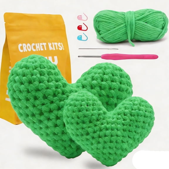 Tikeitoo Crochet Kit for Beginners,Kids and Adults,2PCS Heart Knitting Kit Include Videos Tutorials, Easy Yarn, Stuffing, Crochet Hook - Valentine Gift Ideal for Home Christmas Tree Party Decor