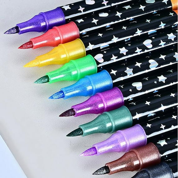 Tikeitoo Double Line Outline Permanent Markers, 24 Colors Squiggles Shimmer Markers Set, Self Outline Metallic Marker Pens for Art, Drawing, Doodling, Card Making, Christmas Card, DIY Crafts