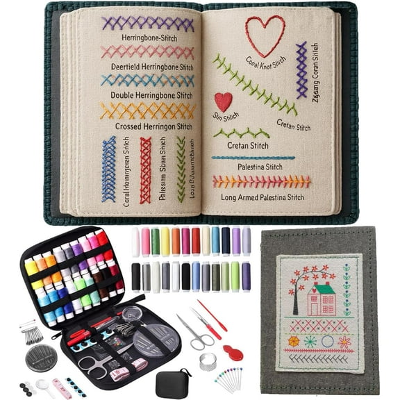 Tikeitoo Embroidery Stitch Book Kit with 106 Stitch Guide & 86 Pcs Tikeitoo Sewing Tools, All-in-One Embroidery Kit, Portable Beginner Embroidery Set for Adults, DIY Craft Lovers