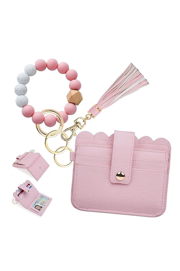 Gifts for Women, Wallet Keychain Wristlet for Women,Slim Rfid Credit Card Holder Purse Tassel Keychain Bangle Key Ring for Men Women