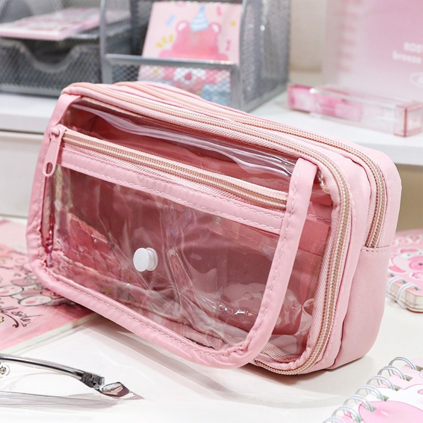 Pink Color Pencil Box Tikeitoo Pink Pencil Case Plastic Pencil Box Storage Bag Desk Organizer ...