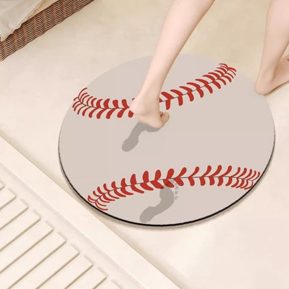 Tikeitoo Rugs for Bedroom, Baseball Rug for Boys, Bedside Area Kids Carpet, Baseballs Lovers Home Decor Indoor Circle Carpets for Living Room, Nursery, Dorms Machine Washable