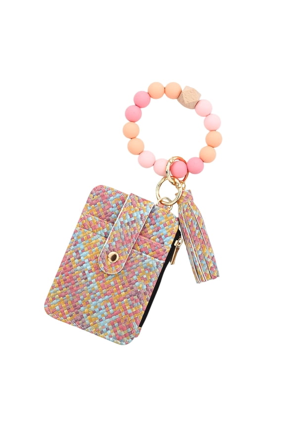 Small Gifts for Women, Keychain Wristlet Wallets for Women Cute Silicone Beaded Credit Card Holder Key Ring Bracelet Wallet