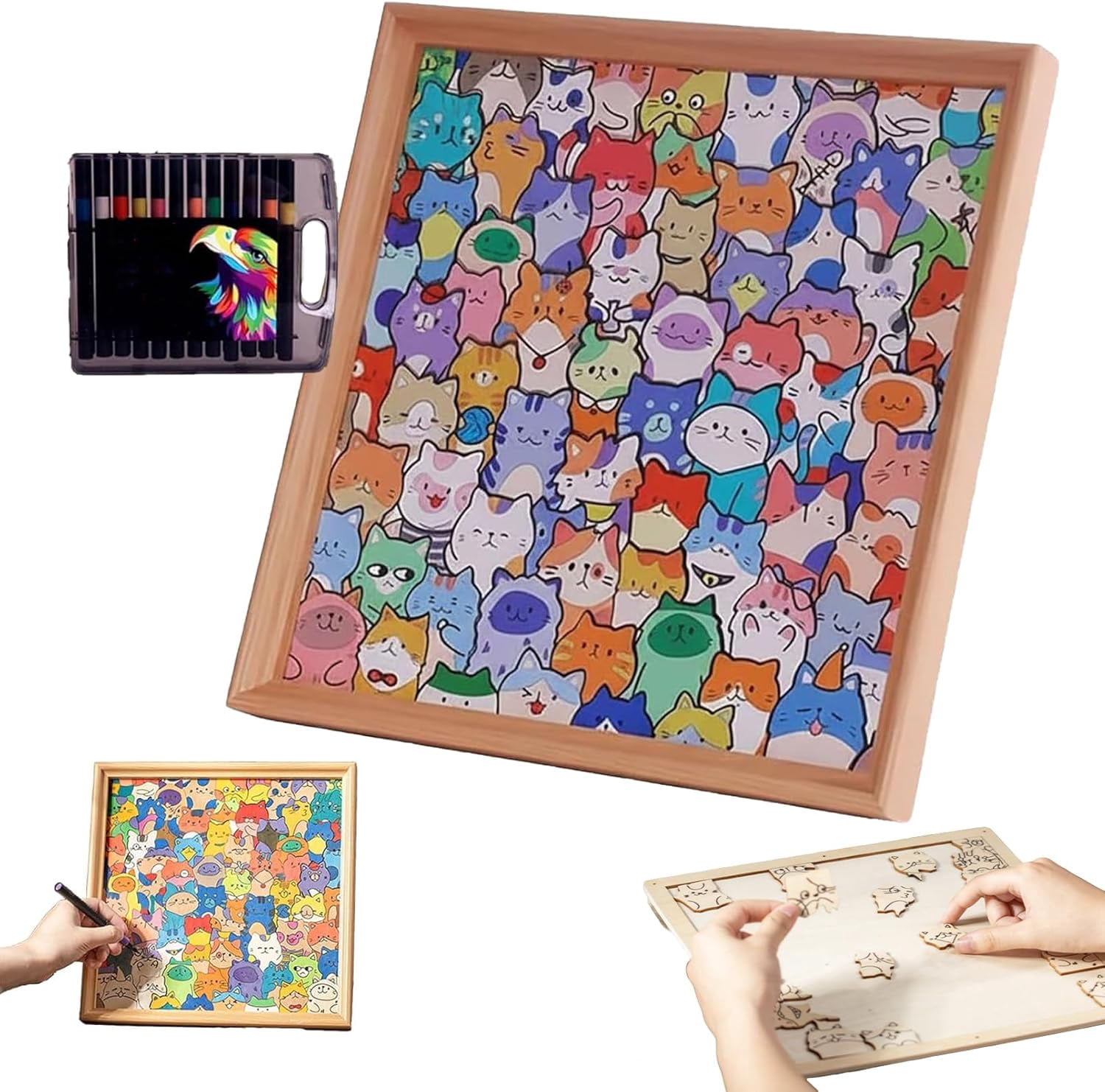 Tikeitoo Wooden Coloring Puzzle DIY Little Kitties Wooden Coloring ...