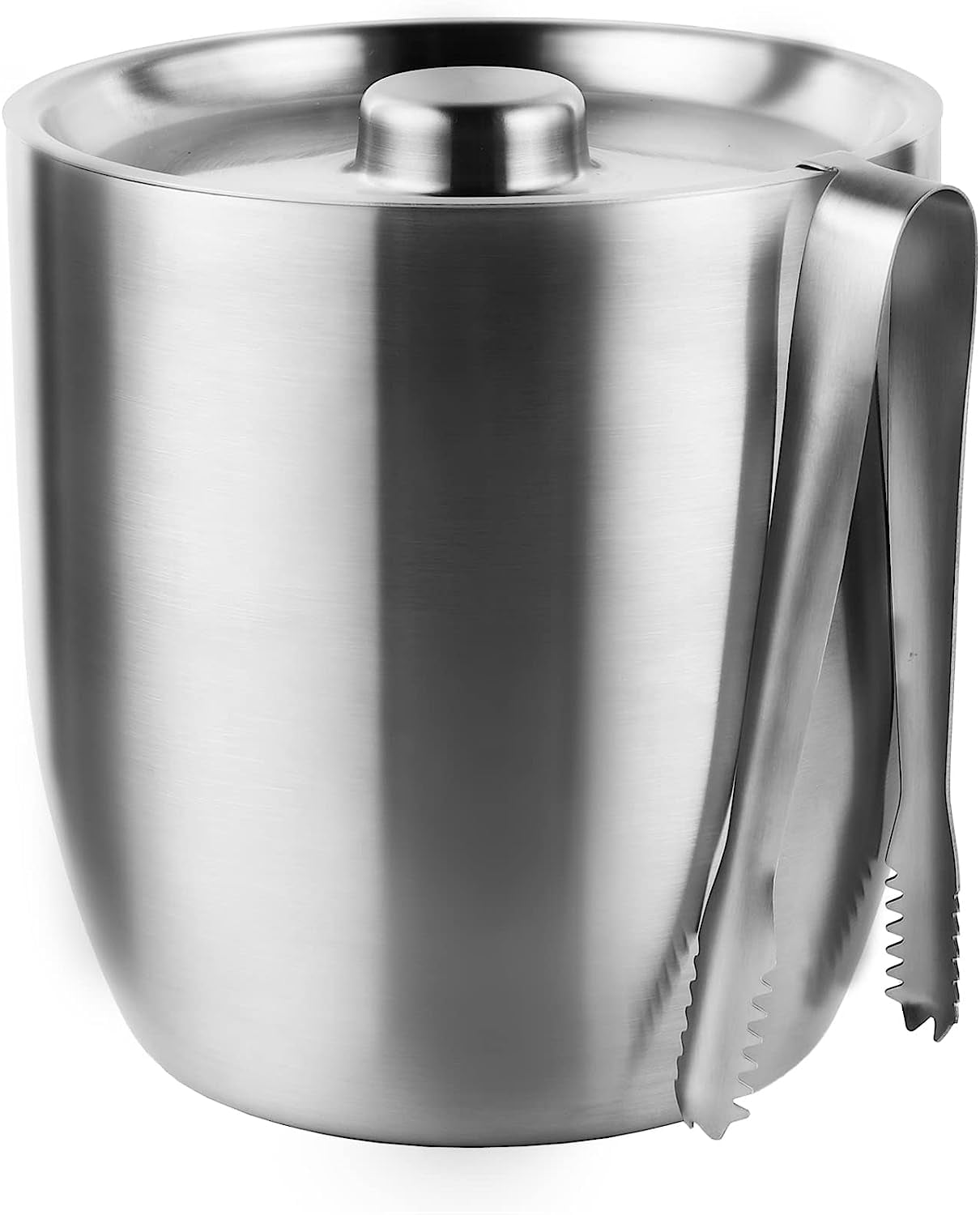 Franmara 9283 Jamboree Double Wall Brushed Stainless Steel 2 Qt. Ice Bucket  with Lid and Tong