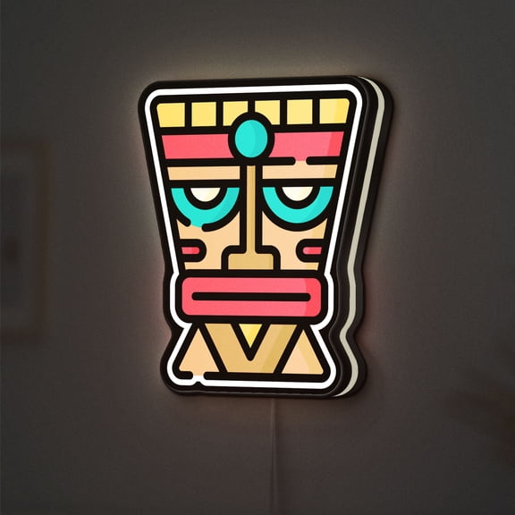 Tiki 3D Novelty Light Box, Exotic Home Accent for Living Rooms and Coastal-Inspired Interiors (Width 8 inch, 20cm)