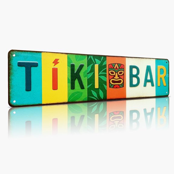 Tiki Bar All-Aluminum Metal Sign Tropical Wall Decor for Home Bar, Patio, Poolside, Garden, Outdoor Party Decorations 16 x 4 Inch