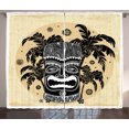 thumbnail image 1 of Ambesonne Tiki Bar Curtains 2 Panel Set, Palm Ornate, 108" x 96", Brown White Yellow, 1 of 3