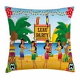 thumbnail image 1 of Tiki Bar Decor Throw Pillow Cushion Cover, Hawaiian Luau Party in Cartoon Style Dancers on Beach Festive Tradition, Decorative Square Accent Pillow Case, 18 X 18 Inches, Multicolor, by Ambesonne, 1 of 2