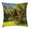 thumbnail image 1 of Tiki Bar Decor Throw Pillow Cushion Cover, Tiki Hut in Dreamy Fantasy Forest Tropical Island Wildlife Greenery, Decorative Square Accent Pillow Case, 18 X 18 Inches, Green Blue Brown, by Ambesonne, 1 of 2