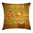 thumbnail image 1 of Tiki Bar Decor Throw Pillow Cushion Cover, Wooden Planks Wall with Styled Tiki Bar Text Cocktail Hibiscus Aloha, Decorative Square Accent Pillow Case, 24 X 24 Inches, Brown Orange Pink, by Ambesonne, 1 of 2