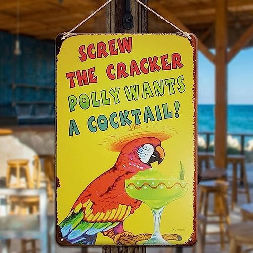 Tiki Bar Decor Tiki Bar Signs, Screw The Cracker Polly Wants a Cocktail Outdoor Bar Signs Wall Decor, Tiki Bar Accessories 12x8 Inches Tiki Decorations Welcome Sign Pool Signs and Decor Outdoor Pool