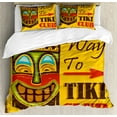 thumbnail image 1 of Tiki Bar Duvet Cover Set King Size, Way to Tiki Club Vintage Poster Design Retro Grunge Polynesian Exotic Retro Print, Decorative 3 Piece Bedding Set with 2 Pillow Shams, Multicolor, by Ambesonne, 1 of 3