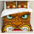 thumbnail image 1 of Tiki Bar Duvet Cover Set Queen Size, Cartoon Style Angry Looking Tiki Warrior Mask Colorful Icon Totem Culture Print, Decorative 3 Piece Bedding Set with 2 Pillow Shams, Multicolor, by Ambesonne, 1 of 3