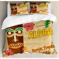 thumbnail image 1 of Tiki Bar Duvet Cover Set Queen Size, Polynesian Statue with Tropical Drink Retro Typography and Flora Old Aged Design, Decorative 3 Piece Bedding Set with 2 Pillow Shams, Multicolor, by Ambesonne, 1 of 3