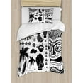 thumbnail image 1 of Tiki Bar Duvet Cover Set Twin Size, Tribal and Ethnic Composition Palms Pineapple Paradise Vintage Ancient Figure, Decorative 2 Piece Bedding Set with 1 Pillow Sham, Black White, by Ambesonne, 1 of 3