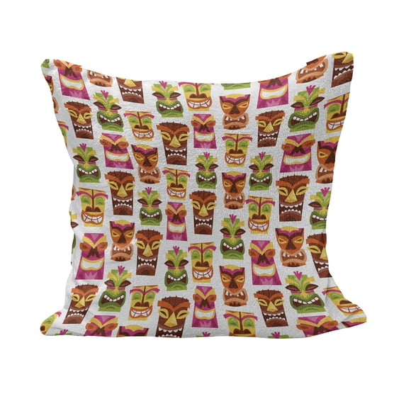 Tiki Bar Fluffy Throw Pillow Cushion Cover, Sixties Retro Inspired Hawaiian Party Happy Tiki Pattern Colorful, Rectangle Accent Pillow Case, 36" x 16", Multicolor, by Ambesonne
