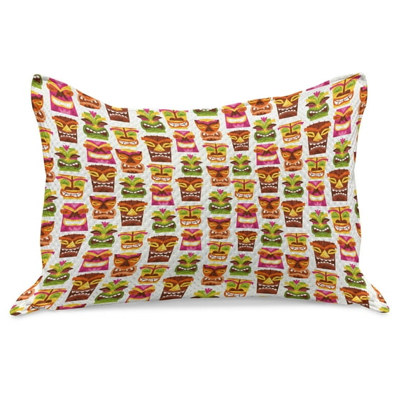 Tiki Bar Knitted Quilt Pillowcover, Sixties Retro Inspired Hawaiian Party Happy Tiki Pattern Colorful, Standard King Size Pillow Cover for Bedroom, 30" x 20", Multicolor, by Ambesonne