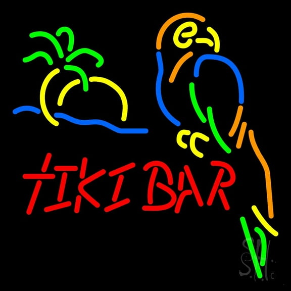 Tiki Bar LED Neon Sign 16 x 16 - inches, Clear Edge Cut Acrylic Backing, with Dimmer - Bright and Premium built indoor LED Neon Sign for Bar decor.