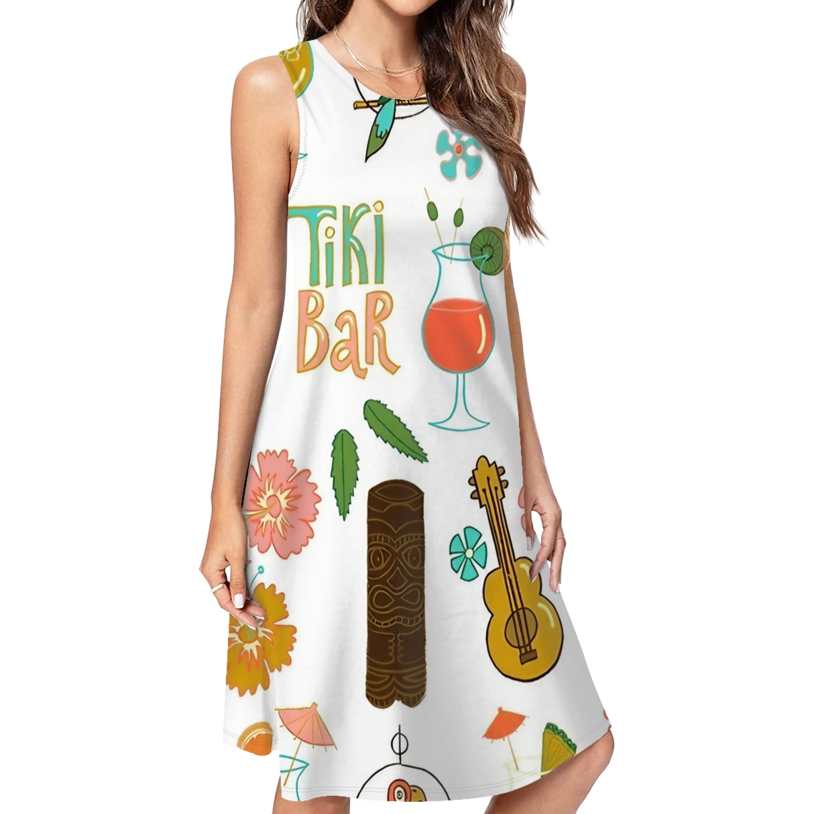 JHWJH25 Tiki Bar Lounge Casual Sleeveless Loose Sundress Dress For Women Summer Dress Daily Woman, Women's, Size: 3XL