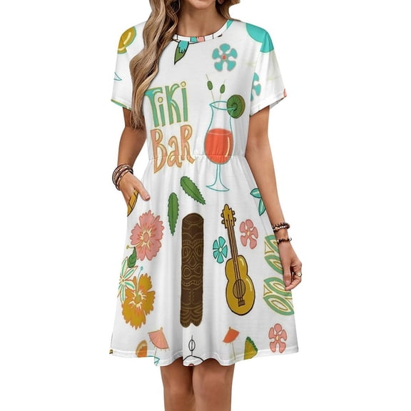 Tiki Bar Lounge Short Sleeve Dress Women Summer Evening Dresses Ladies Sundress