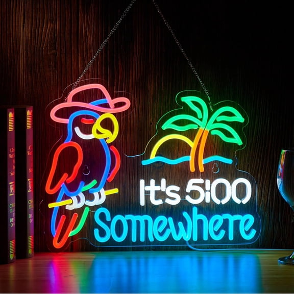 Tiki Bar Parrot Neon Light Sign for Wall Décor Hawaii Pool Tiki Bar Party Dimmable Switch LED Lights with USB Powered for Man Cave Decor Gift,Neon Parrot Palm Tree Cocktails Signs