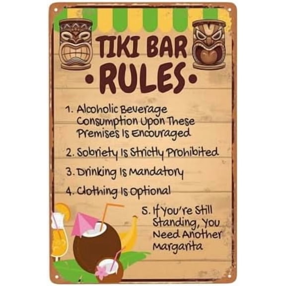 Tiki Bar Rules Vintage Metal Sign, Aloha Hawaii Posters, Retro Tin Sign for Man Cave Bar Garage Pubs Hotel Wall Art Decor Gift 8 x 12 Inch