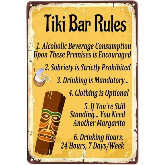 Tiki Bar Rules Vintage Metal Sign,Sobriety is Strictly Prohibited Aloha Hawaii Posters Retro Tin Signs for Cofe Home Kitchen Office Bar Restaurant Dorm Club or Garage 12" X 8"